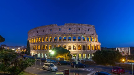 Wall Mural - Colosseum day to night timelapse after sunset, Rome.