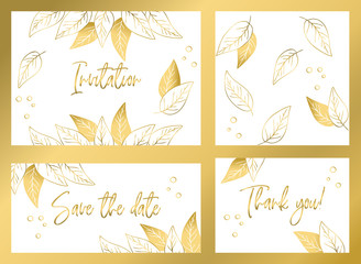 Wall Mural - gold vector contour seamless pattern of leaves flowers