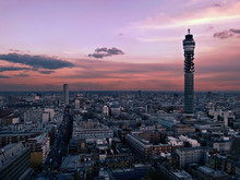 View Over Central London At Dusk Looking Down Tottenham Court Road Including The PO BT Tower