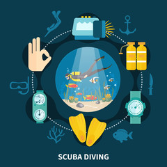 Sticker - Scuba Diving Round Composition