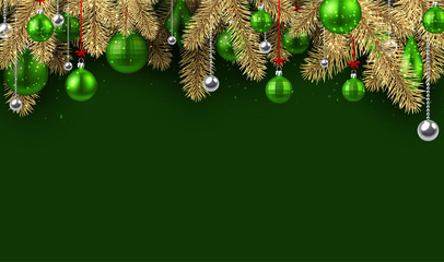 Green Christmas background with spruce branches.