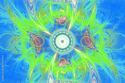 Abstract colorful fractal composition. Magic explosion star with particles. M...