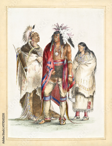 Dekoracja na wymiar  stara-akwarela-ilustracja-rodziny-indian-z-ameryki-polnocnej-ubierajaca-tradycyjne-ubrania