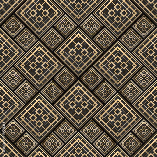 Seamless Pattern In Art Deco Style Black And Golden Tilework 3d Effect Ceramic Tiles Luxury Background Stock Vector Adobe Stock