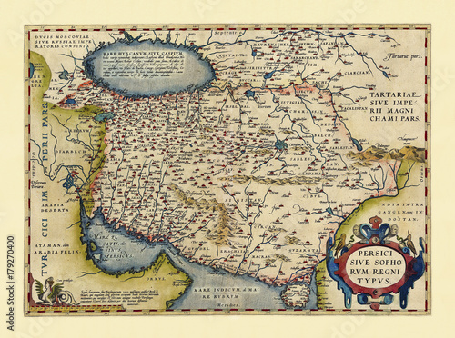 Obraz na płótnie Old map of Persia Excellent state of preservation realized in ancient style All the graphic composition is inside a frame By Ortelius, Theatrum Orbis Terrarum, Antwerp, 1570