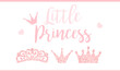 Pink text Little Princess on white background . Cute glitter texture. Gloss effect. Birthday party and girl baby shower decor.