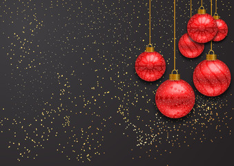 Wall Mural - festive christmas background. golden christmas greeting card. christmas card with snow. christmas wi