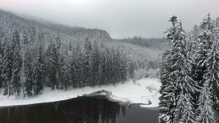 Wall Mural - aerial view of a mountain lake in winter