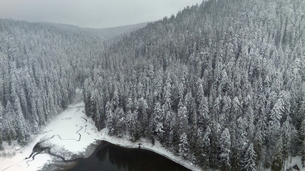 Wall Mural - aerial view of a mountain lake in winter