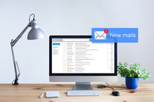 Receiving Email In Inbox Concept, Popup Mail Notification On Computer Screen