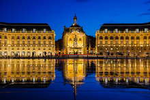 Reflection At Blue Hour Of The Bourse Place In Bordeaux Town	