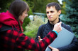 © yarohork - students learning concept - boy and girl talking about examination passed