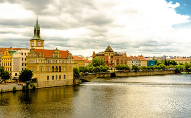 Poster - Romantic Prague cityscape, Czech Republic. Panoramic view of the old city of the hundred towers on a summer day.