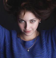 portrait girl brunette with different eyes, Heterochromia iridum