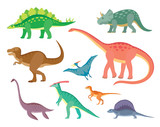 Fototapeta Dinusie - Set with various kinds of colored painted dinosaurs