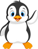 Fototapeta  - Vector illustration of cute baby penguin cartoon waving isolated on white background