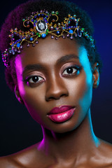 Wall Mural - Beautiful black girl with crystal crown