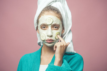 Wall Mural - Girl with bath towel on head