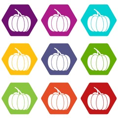 Sticker - Pumpkin icon set color hexahedron