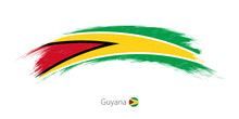 Flag Of Guyana In Rounded Grunge Brush Stroke.