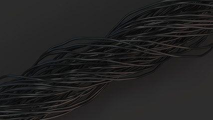 Twisted black cables and wires on black surface