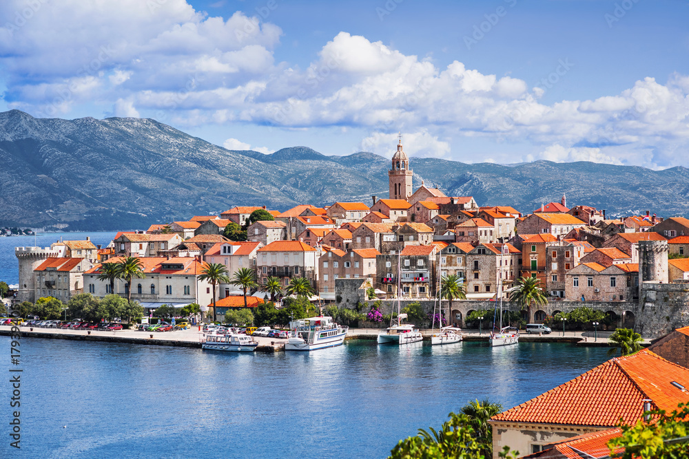 View of the Korcula town, Korcula island, Dalmatia, Croatia - obrazy, fototapety, plakaty 