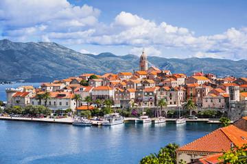 view of the korcula town, korcula island, dalmatia, croatia