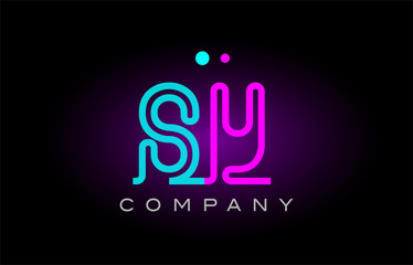 neon lights alphabet sy s y letter logo icon combination design