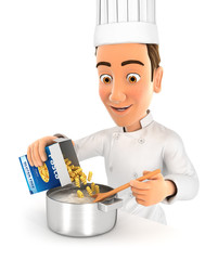 3d head chef cooking pasta