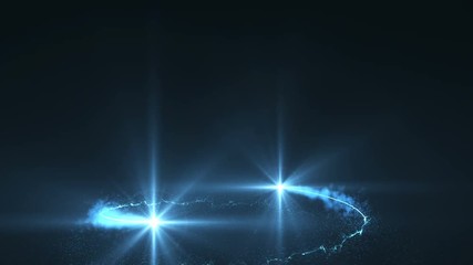 Wall Mural - lightning blue ball of light flying in circle animation. shining lights in motion with small particl