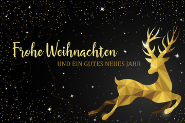 Wall Mural - weihnachtskarte frohe weihnachten mit rudolf rentier gold schwarz
