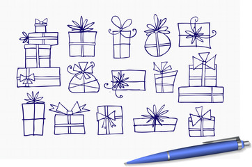 Wall Mural - Doodle christmas gift boxes