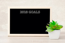 2018 Goals On Blank Chalkboard Background, Space For Text, New Year Success In Business