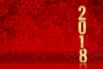 Poster - Happy New Year 2018 number at red snowflakes sparkling bokeh lights,Leave space for adding content, Holiday greeting card,3d rendering
