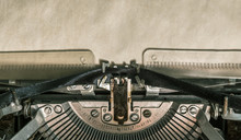 Old Vintage Typewriter With Blank Paper. Close-up
