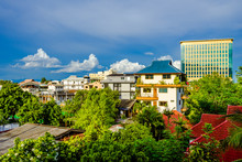 Chiang Mai City With Blue Sky And Green Plant