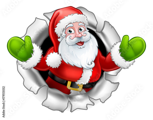 Santa Cartoon Tearing Throu...
