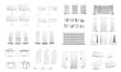 A large set of empty promotional media. Billboards, business cards, tents, stands, white empty store shelves. Graphic concept for your design. Vector illustration. Isolated on white background