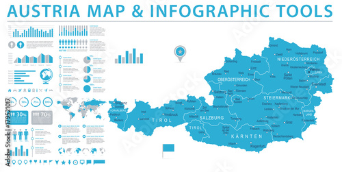 Cuadros en Lienzo Austria Map - Info Graphic Vector Illustration