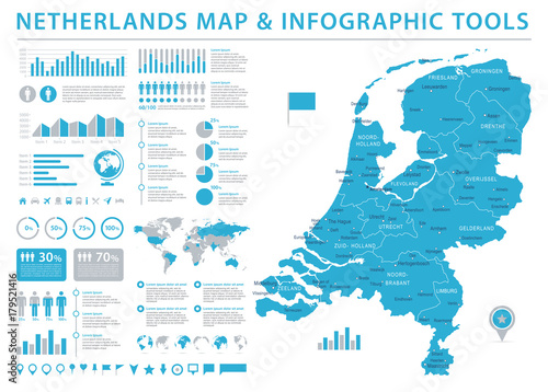 Cuadros en Lienzo Netherlands Map - Info Graphic Vector Illustration