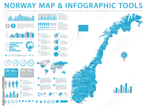 Fotomural Norway Map - Info Graphic Vector Illustration
