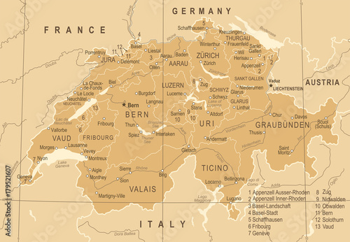 Fotomural Switzerland Map - Vintage Vector Illustration