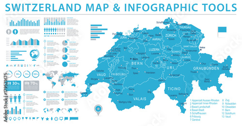 Cuadros en Lienzo Switzerland Map - Info Graphic Vector Illustration