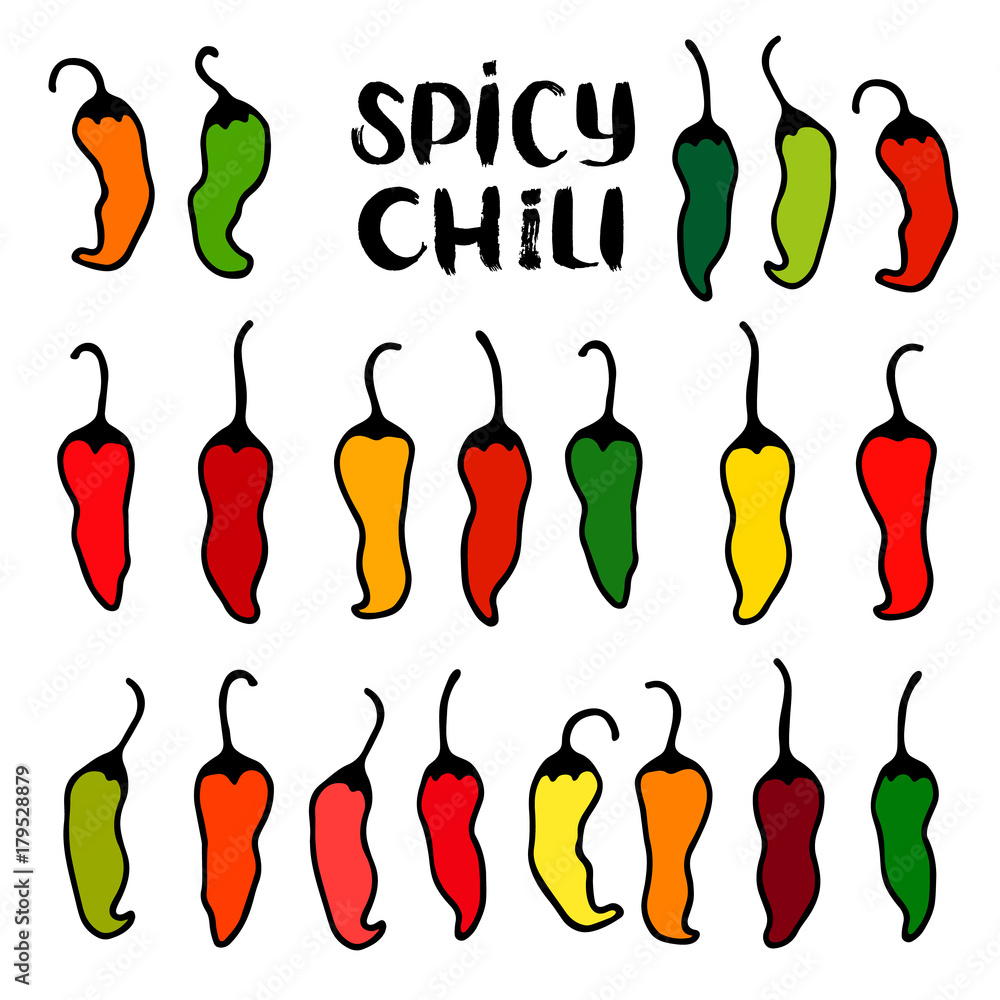 Chili peppers vegetable set. Hand drawn sketch doodle vector ...