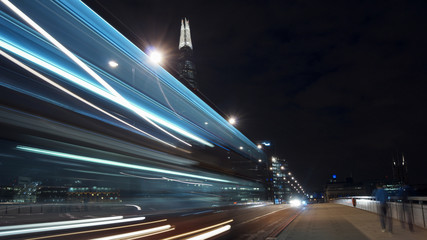 Traffic cars on London Bridge with The Shard in background, LONDON, ENGLAND, long exposure