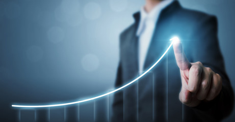 business development to success and growing growth concept, businessman pointing arrow graph corpora