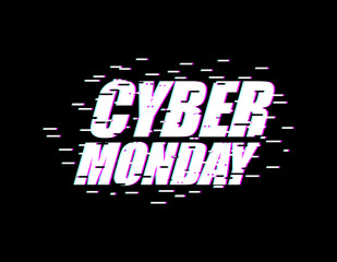 Cyber ​​Monday Glitch effect emblem. website display online store. Day of sales. Vector illustration