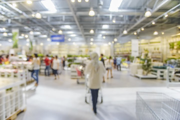 Blurred Background Image of goods Shelf in Warehouse or Storehouse.