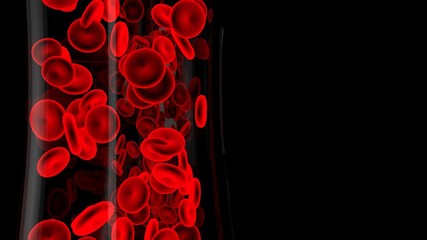 Red blood cell in transparent glass on black background.
