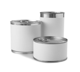 Wall Mural - Different tin cans on white background